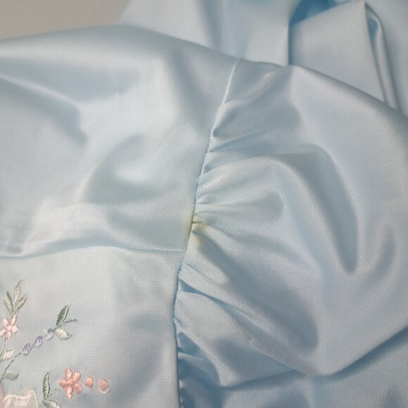 Vintage Lorraine Nylon Nightgown Robe Peignoir Sz Large Embroidered Blue 70s NEW - Picture 9 of 10
